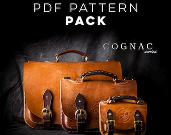 Cognac Series Leather Work Patterns 3 in 1, Briefcase Pattern, Laptop Bag, Satchel Crossbody, Messenger, Belt Bag Template, PDF Download