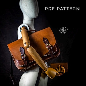 Modèle de porte-documents en cuir Grand Cognac, modèle vintage de sacoche bandoulière messager, téléchargement PDF