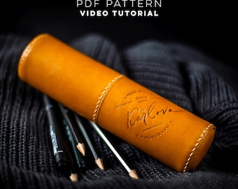 Leather Cylinder Pencil Case PDF Pattern - Pen Organizer Template and Video Tutorial - DIY Leathercraft Download