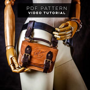 Cognac V.S. Leather Belt Bag Pattern - Mini Briefcase, Small Satchel, Crossbody, Little Purse, Tiny Messenger DIY PDF Download