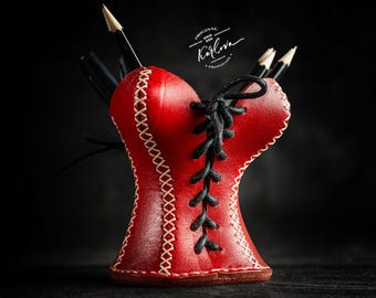 Le Fétiche Corset Pencil Cup PDF Pattern Download - Pencil Holder - Pen Organizer - Leatherwork DIY Template with Video Tutorial, dxf, svg