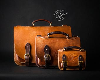 Cognac Series Leather Work Patterns 3 in 1, Briefcase Pattern, Laptop Bag, Satchel Crossbody, Messenger, Belt Bag Template, PDF Download