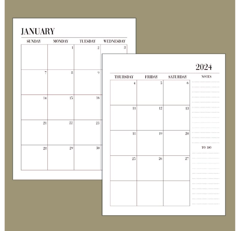 Printable Calendar 2024 Monthly Planner 2024, Dated Month on 2 Pages ...