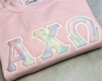 Trendy Tie Dye Sorority Chapter Greek Letter Sweatshirt | Alpha Chi Omega | Greek Letters | Stitched Letter Sweatshirt