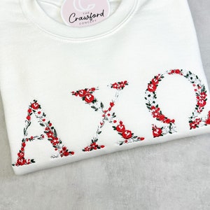 Sudadera bordada floral con letras griegas PERSONALIZABLE / Hermandad de mujeres / Fraternidad / Vida griega / Vida universitaria / Regalo grande y pequeño