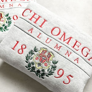 Sudadera con capucha y cuello redondo personalizables con el escudo de la hermandad bordado para exalumnas / Sudadera con letras cosidas de la familia Big Little / Regalo para Big and Little