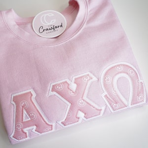 Sudadera con letras griegas de la hermandad Pink Smiles / Alpha Chi Omega / Letras griegas / Sudadera con letras cosidas
