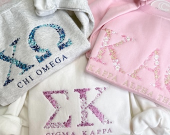 Customizable Floral Greek Letters Embroidered Crewneck/Hoodie
