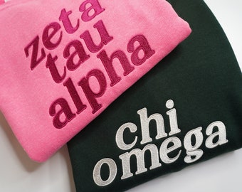 CUSTOMIZABLE Sorority Crewneck and Hoodie | Monochromatic Big Little Family Letter Stitched Sweatshirts | Big and Little Gift