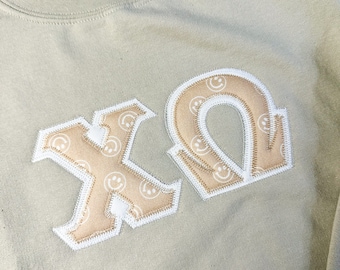 Sandy Smiles Sorority Chapter Greek Letter Sweatshirt | Chi Omega | Greek Letters | Stitched Letter Sweatshirt
