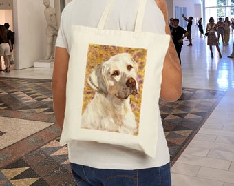 Yellow Labrador Hand-Drawn Portrait Tote Bag. Artsy gift and essential accessory for dog lovers.