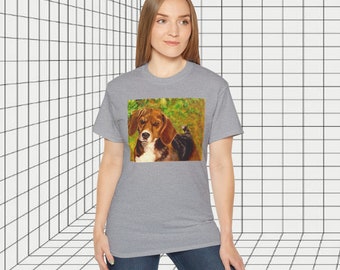 Beagle-T-shirt, handgetekend hondenportret. Kunstzinnig cadeau en essentieel accessoire voor hondenliefhebbers.