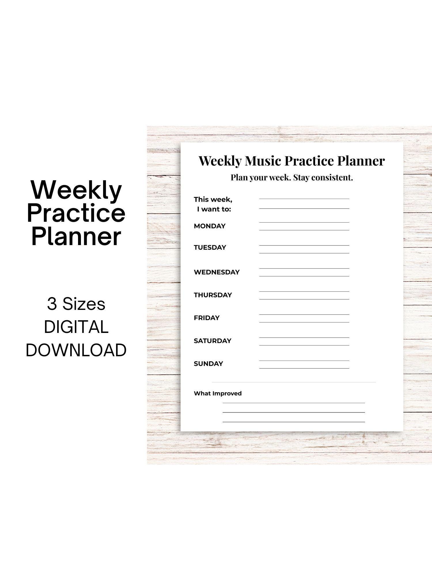 Weekly Music Practice Planner Printable (A4 A5 US Letter) - Etsy