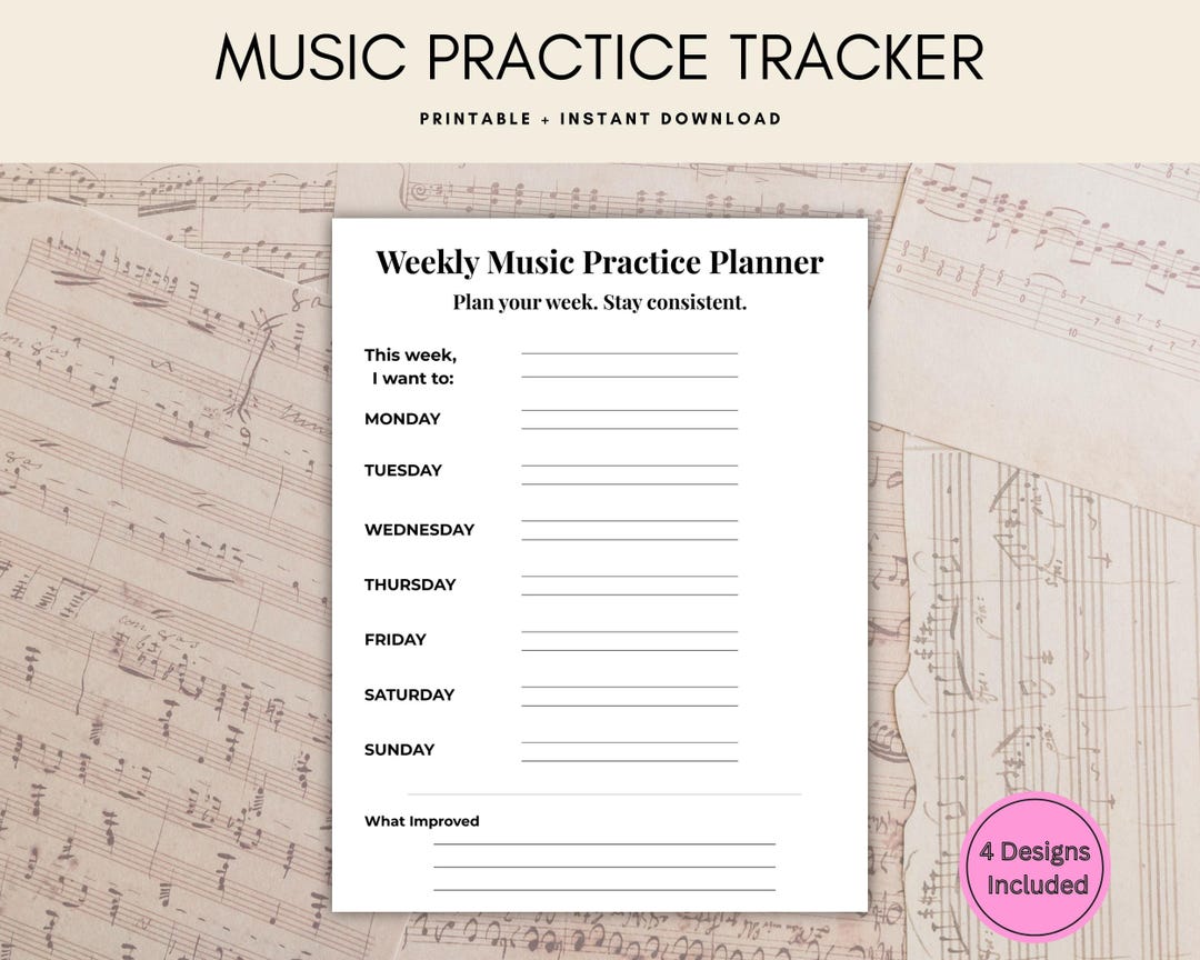 Music Practice Tracker Printable, 30 Day Challenge, Piano Violin Cello ...