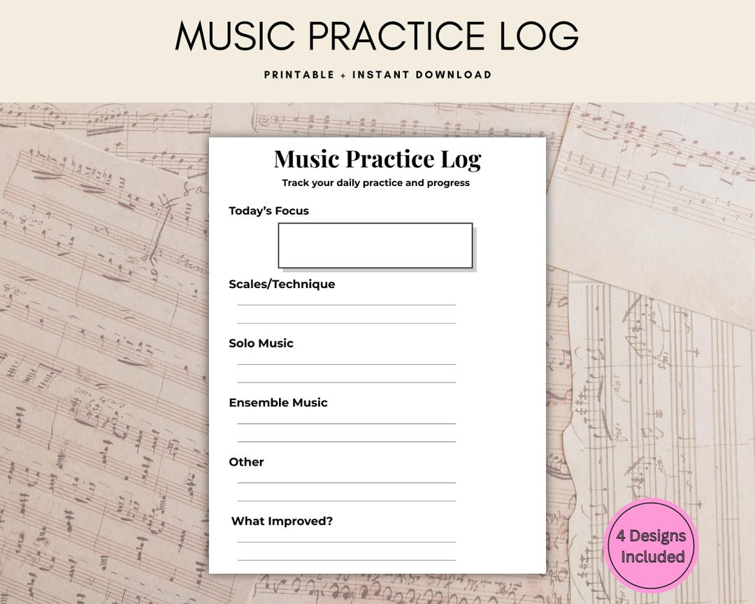 Music Practice Log Printable, Daily Practice Tracker, Technique and ...