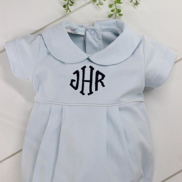 Newborn Blue Romper Baby Boy Bubble Outfit, Infant Romper Customized, Baby Loren Pima Cotton Onesie, Personalized Baby Outfit Monogram