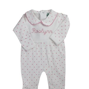 Baby Girl Coming Home Outfit Pink Dots Footie, Personalized Take Home Outfit Onesie Footy PJ&#39;s, Monogrammed Layette