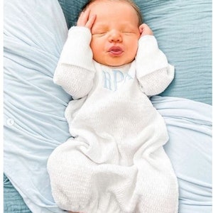Baby Boy White/Blue Dot Take Me Home Gown And Hat main image 1