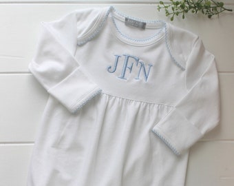 Baby Newborn Boys Monogrammed Gown, Personalized Take Home Outfit, Baby Loren Layette, Newborn Going Home Outfit, Personalized Layette Sets