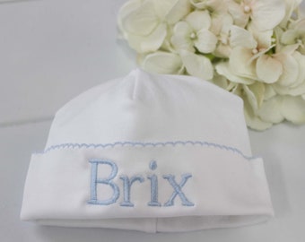 Baby Boys Beanie Hat Monogrammed, Personalized Take Home Hat Baby Boy, Newborn Boy Hat with Name, Customized Layette Beanie Hat Infant Boy