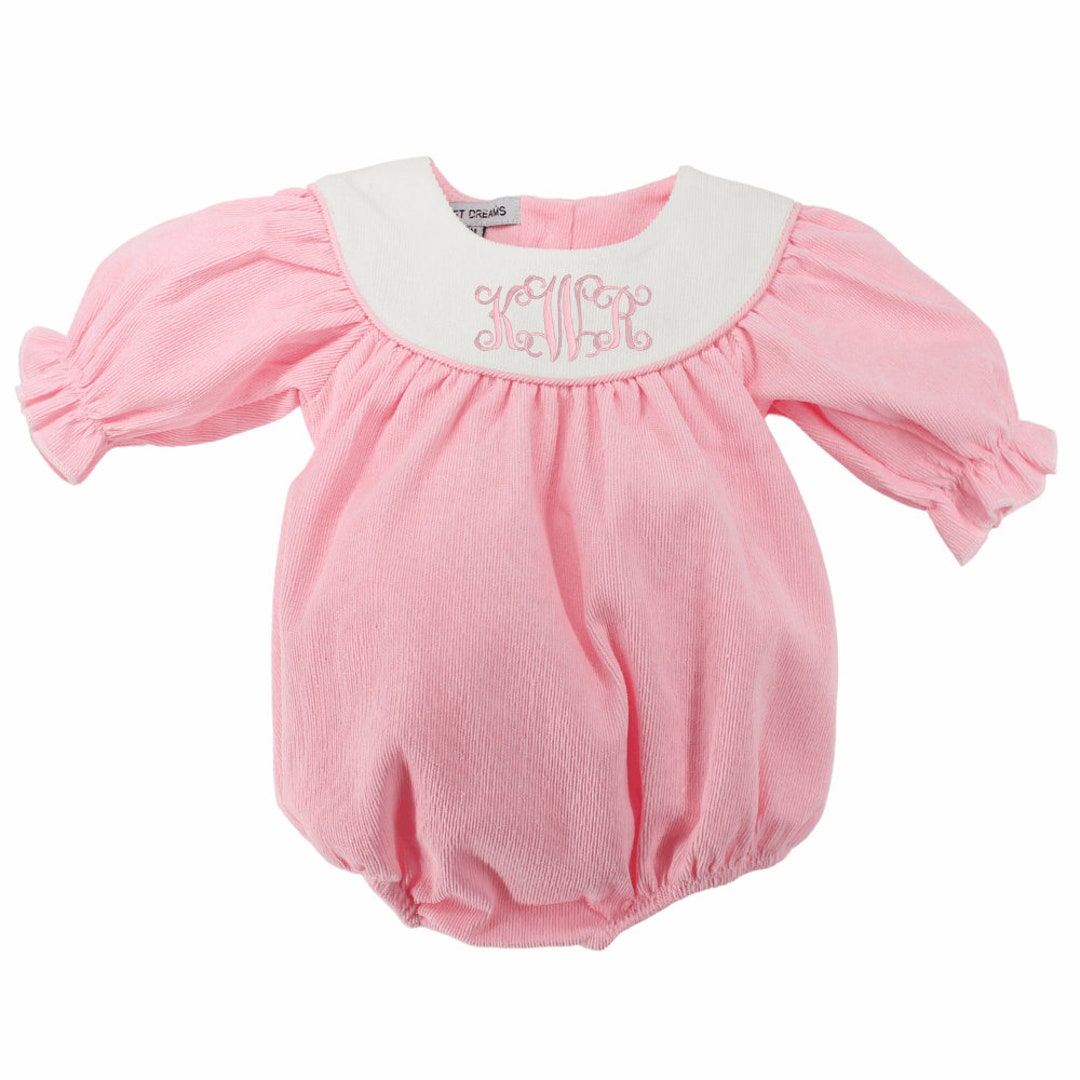 Baby Girls Long Sleeve Romper Pink Corduroy Bubble Outfit, Fall Romper