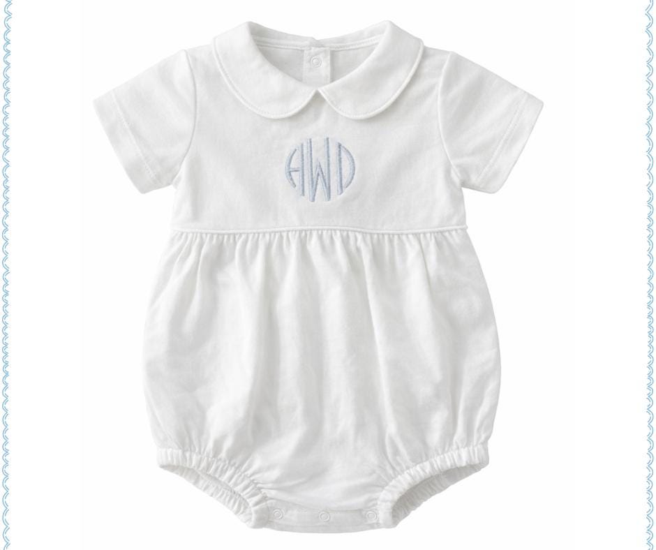 Solid White Unisex Personalized Onesie Bubble Peter Pan Collar Pima Cotton