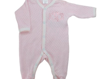 Baby Girls Coming Home Outfit Pink Footie Footed Sleeper, Monogram Take Home Layette, Personalized Newborn Outfit, Infant Girls Footy Onesie