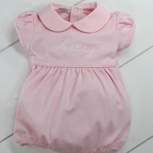 Girls Newborn Hospital Outfit, Baby Girls Pink Bubble Romper, Customized Baby Girls Romper, Baby Loren Pima Cotton Girls Summer Outfit
