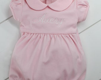 Girls Newborn Hospital Outfit, Baby Girls Pink Bubble Romper, Customized Baby Girls Romper, Baby Loren Pima Cotton Girls Summer Outfit