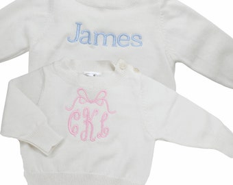 Monogrammed Baby Sweater White Pullover Sweater, Boy Girl Embroidered Sweater, Infant Monogram Sweater, Personalized Baby Gift Winter