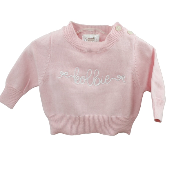 Baby Girls Monogrammed Sweater, Pink Personalized Pullover Sweater, Infant Girls Monogram Sweater