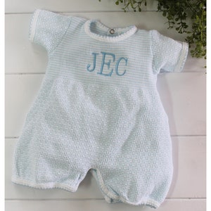 Baby Boy Monogrammed Take Home Romper Outfit Knitted, Baby Boy Personalized Outfit, Coming home outfit, Baby shower gift idea,