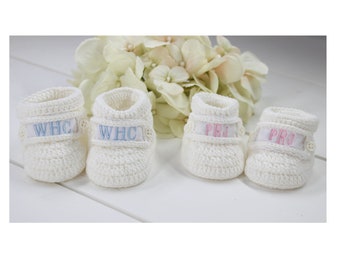 Personalized Baby Booties, Baby Boy Girls Monogram Shoes, Crochet Take Home Bootie Socks, Personalized Baby Gift Keepsake