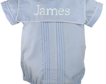 Barboteuse bulles habillée pour bébé garçon, tenue Portrait tenue de dédicace personnalisée à monogramme avec col marin, barboteuse d'anniversaire de mariage