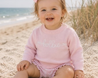 Baby Girls Monogrammed Sweater, Pink Personalized Pullover Crewneck Sweater, Toddler Girls Monogram Sweater Fall Winter, First Birthday