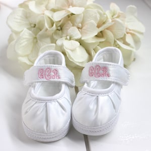 Monogam Baby Girl Shoes, Personalized Satin Soft Sole Shoes, Personalized Baby Shoes, Baby Gift Keepsake, Christening Shoes, Baptism Booties