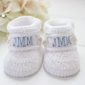 Personalized Baby Booties, Baby Boy Girls Monogram Shoes, Crochet Take Home Bootie Socks, Personalized Baby Gift Keepsake image 2