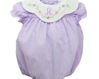 Baby Girl Lavender Purple Bubble Romper Embroidered Flowers