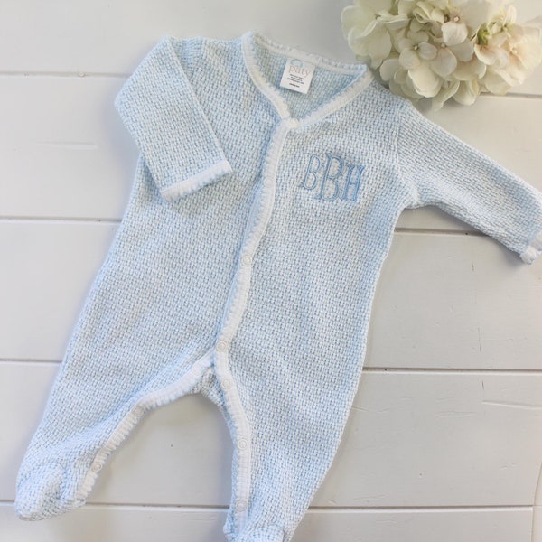 Baby Boy Monogram Footie, Boys Onesie Sleeper, Footed Layette Outfit Knitted, Baby Personalized Outfit, Coming home outfit, Baby shower gift
