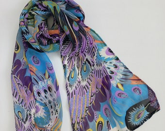 Womans Scarf: Colourful Print Design / Head Scarf / Hair Wrap / Vintage Scarf / Neck Scarf / Boho / Gift For Her / Clothing /Sustainable