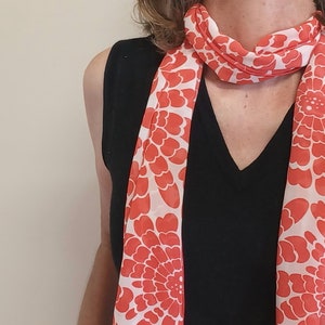 Womans Scarf: Floral scarf / Summer / Light Scarf / Hair Scarf / Vintage Scarf / Neck Scarf / Boho / Red / Gift / Accessory / Sustainable image 5