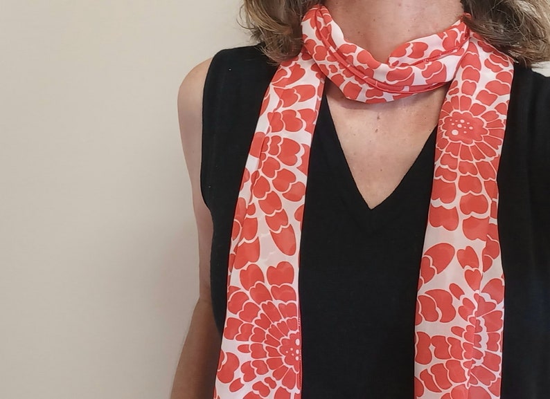 Womans Scarf: Floral scarf / Summer / Light Scarf / Hair Scarf / Vintage Scarf / Neck Scarf / Boho / Red / Gift / Accessory / Sustainable image 5