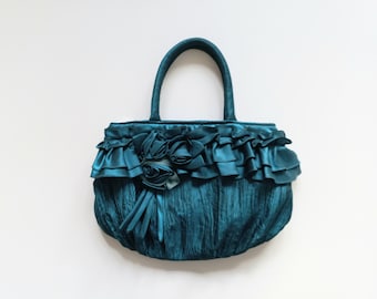 Handbag: Vintage Bag / Evening Bag / Purse / Green / Formal Bag / Boho / Retro / Wedding / Clutch / Flowers / Woman Accessory / Gift For Her