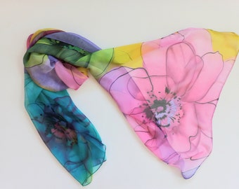Womans Scarf: Floral scarf / Rainbow /Summer / Head Scarf / Vintage Scarf / Neck Scarf / Boho / Gift For Her / Shawl / Big Flowers / Wrap