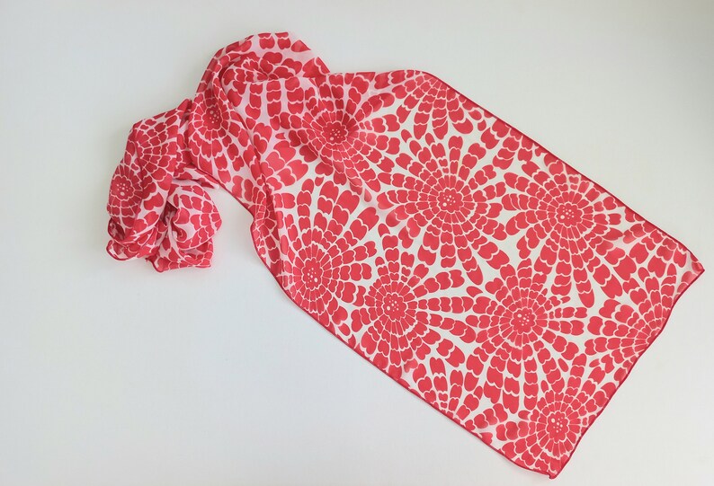 Womans Scarf: Floral scarf / Summer / Light Scarf / Hair Scarf / Vintage Scarf / Neck Scarf / Boho / Red / Gift / Accessory / Sustainable image 6