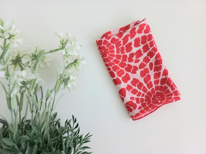 Womans Scarf: Floral scarf / Summer / Light Scarf / Hair Scarf / Vintage Scarf / Neck Scarf / Boho / Red / Gift / Accessory / Sustainable image 8