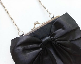 Evening Bag: Handbag / Clutch / Vintage Handbag / Purse / Womans Accessory / Wedding / Formal Bag / Boho / Black Bag / Bow / Gift / Designer