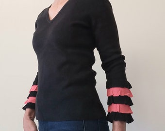 Womans Jumper: Size 12 / Cotton Jumper / Vintage Jumper / Retro / Boho / Pullover / Sweater / Black / Long Sleeve Top / Clothing / Knitted