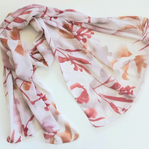Echarpe femme : écharpe feuilles d'automne / écharpe imprimée / été / légère / foulard / écharpe vintage / châle de mariage / accessoire / bohème / cadeau pour elle