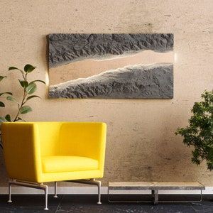 Handcrafted Nature-Inspired 3D Concrete River Canyon Art - Backlit Mirror Wall Decor, Unique Home Gift, GFRC Construction